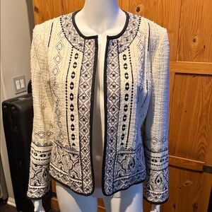 Elegant Black and White Embroidered Women's Jacket